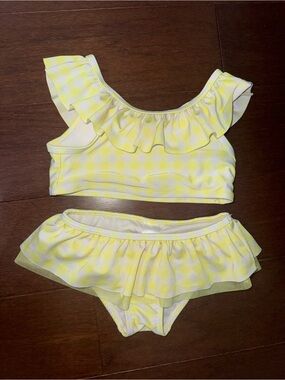 Cat & Jack Yellow and White Gingham Ruffle Two-Piece Swim Set